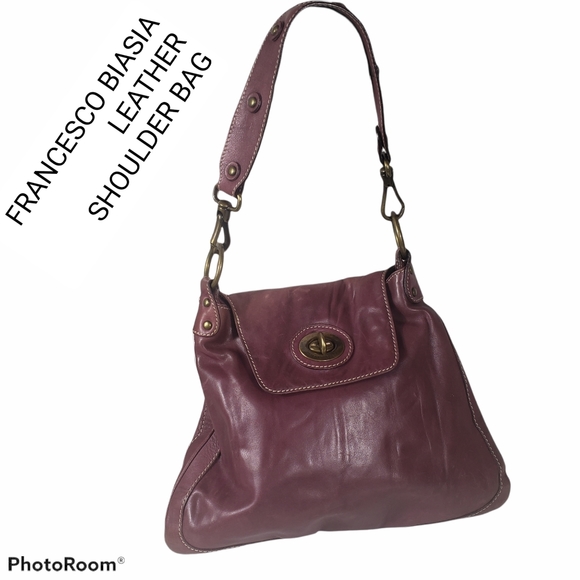 Francesco Biasia Wine Leather Kisslock ShoulderBag